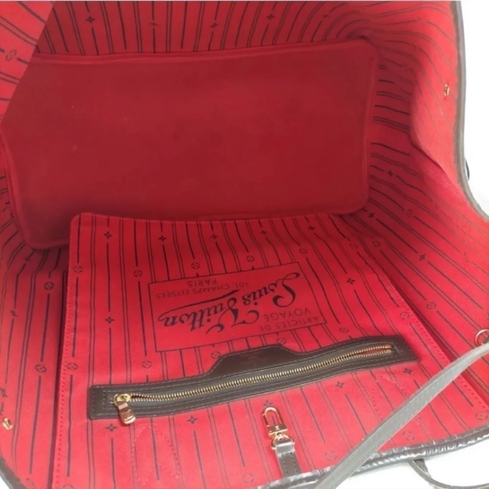 Louis Vuitton Neverfull GM Damier Ebene Tote Handbag Red Organizer Insert w COA - Picture 13 of 17